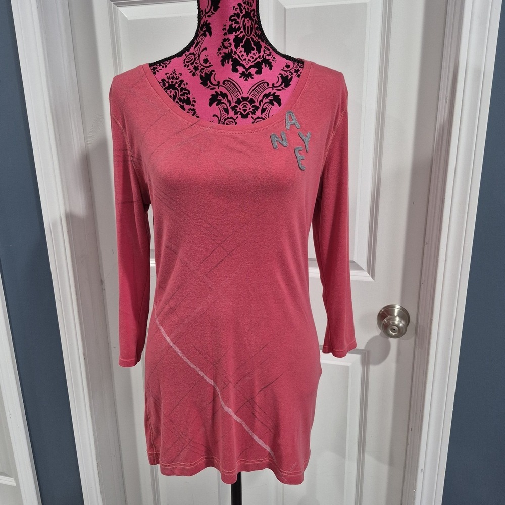 Y2K American Eagle Top Womens XL Pink‎ 3/4 Sleeve Tunic Preppy Fitted Vintage